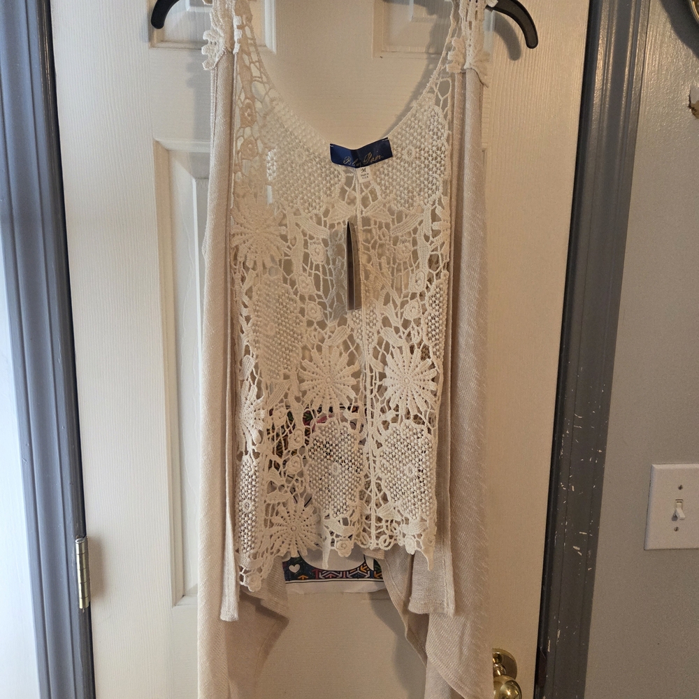 Blue Rain Beige Floral Lace Blouse